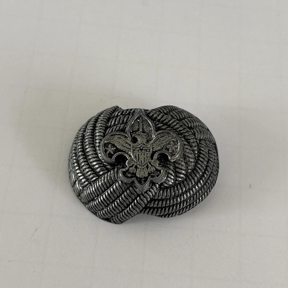 Vintage Boy Scouts America Neckerchief Slide Silvertone Eagle Emblem Fastener